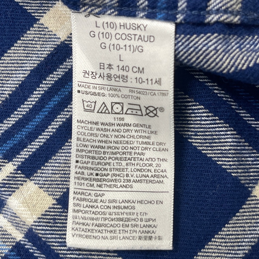 Gap Kids Flannel Shirt Boys L 10 Husky Plaid Blue Tan Button-down EUC Bundle Two - Picture 8 of 9